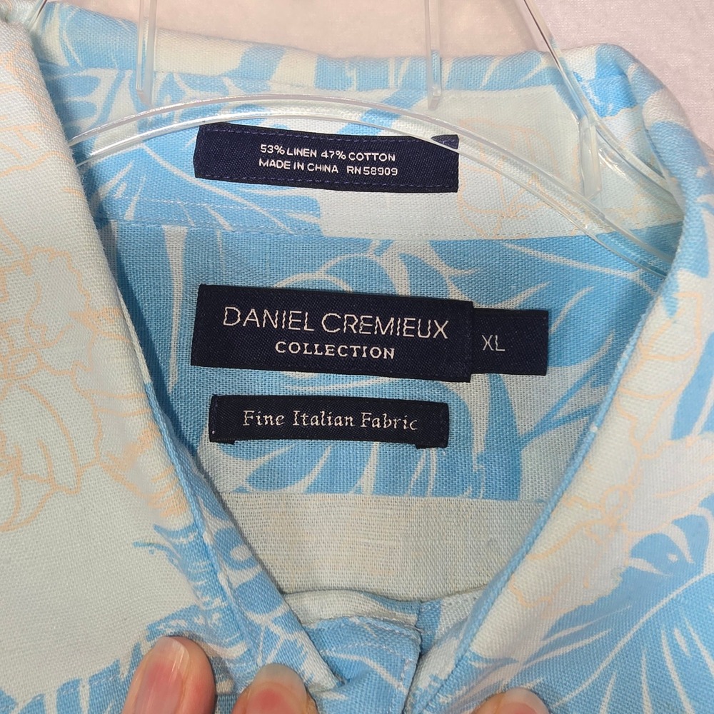 Daniel Cremieux Collection Mens XL Linen Cotton Tropical Floral Shirt Blue L/S - Picture 3 of 8